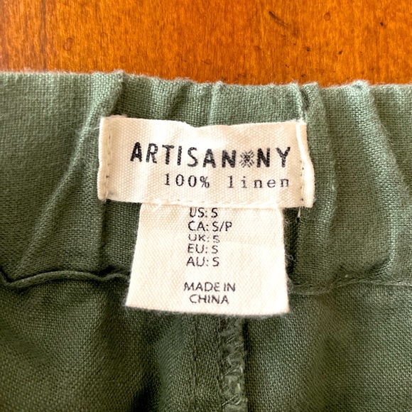Artisan Ny 100% linen army green drawstring cargo joggers - Picture 3 of 8